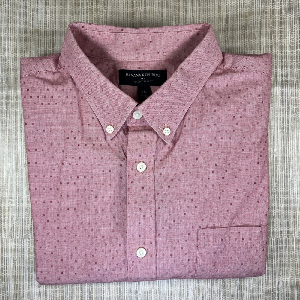 Banana Republic Tailored Slim Fit Mens Red Micro Dot Button Down Shirt XL‎ Prep